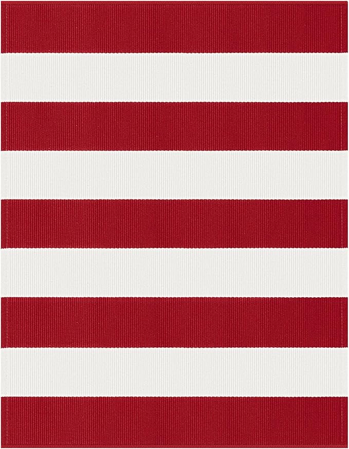 KOZYFLY Red and White Striped Outdoor Rug 24x36 Inches Front Door Rug Hand Woven Christmas Area Rug Washable Doormats Entrance Mat for Front Porch Kitchen Entryway Bedside