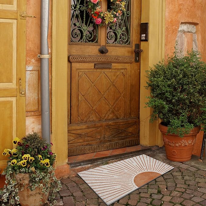 Nogrit Outdoor Mats for Front Door Boho Door Mat Sun Sunset Mid Century Modern Welcome Door Mat Outdoor Entrance 17x30, Welcome Front Doormat Porch Indoor Decorations