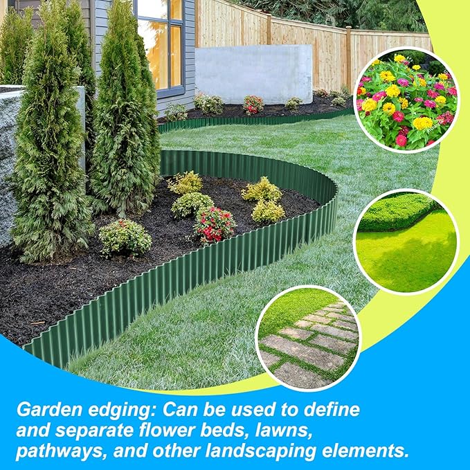 Corrugated Metal Garden Edging 10" x 20Ft, Landscape Edging Border for Lawn, Flower Bed, Garden Fence, Paver Edging (Green)