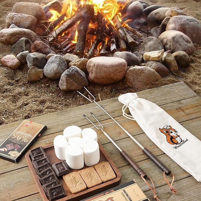 Marshmallow Roasting Sticks Set of 10 - Telescoping Long Smores Stick for Fire Pit Campfire Grill Bonfire Party BBQ Accessories with Storage Bag
