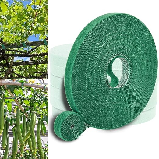 Plant Tape for Climbing Plants, 6 Rolls, 196 Ft x 1/2 Inch, Reusable Adjustable Green Garden Tape for Plants, Soft Plant Ties for Outdoor Indoor Plants