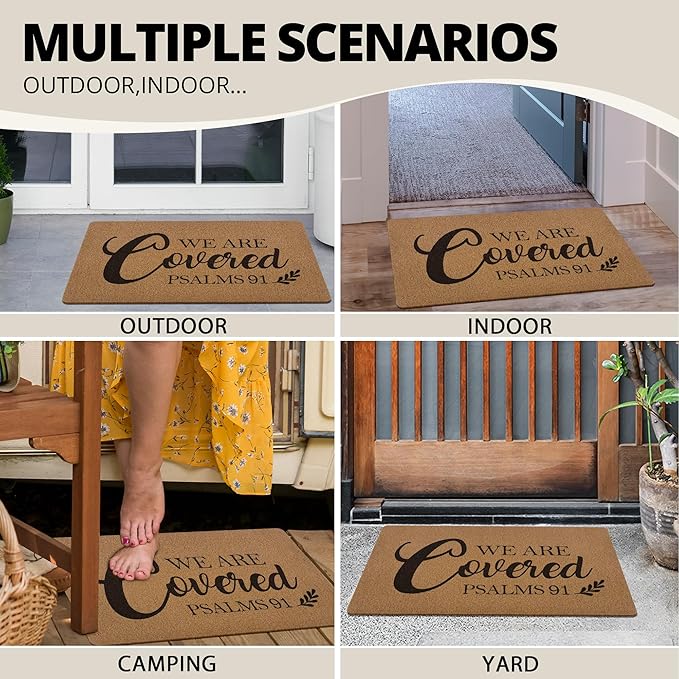 Christian Easter Door Mat, Christian Gifts, We are Covered Psalm 91 Doormat, Bible Verse Welcome Front Door Mat Indoor Outdoor Entrance, Scripture Artificial Coir Doormats for Patio, 30x17in