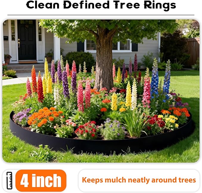 4 inch Tall Landscape Edging Kit 80FT Garden Edging with 150 Spikes for Lawn Edging and Flower Beds (Black, 80FT)