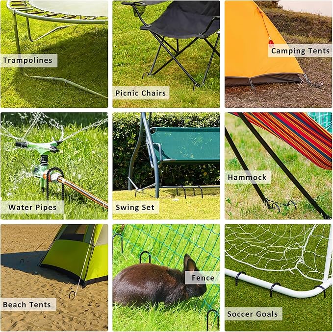 RIY Trampoline Stakes Anchors High Wind Heavy Duty Tent Stakes 12 Inch Ground Anchor Trampoline Accessories with T Hook