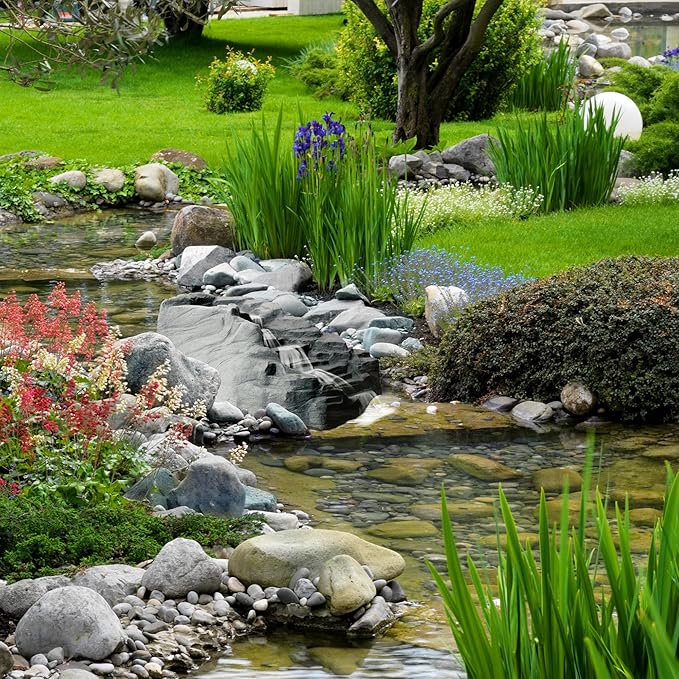 Algreen Outdoor Rock Waterfall, Tranquility Water Fountain for Pond, Garden & Backyard, Gray - Home Landscaping Decor and Accessories for Patio, Yard, and Pool