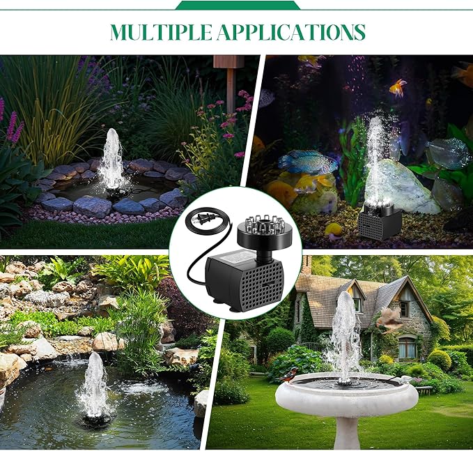 Bird Bath Fountains with 12 LED Lights, 24 Hour Working Fountain Pump with Light, Adjustable Watering Submersible Pump for Outdoor Water Garden, Pond(Cool White)