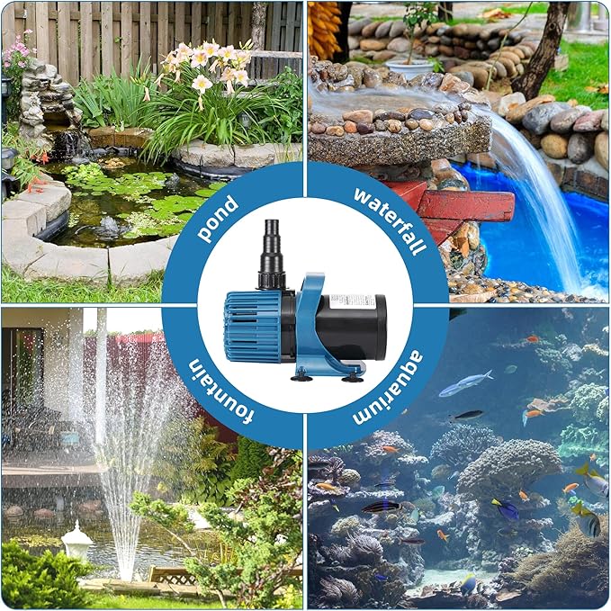1600GPH Pond Pump for Outdoor Ponds and Water Garden, 180° Adjustable Flow Direction, 100W Ultra-Quiet Fountain Pump with 20ft Cord & Debris Barrier Bag, Waterfall Pump, UL listed