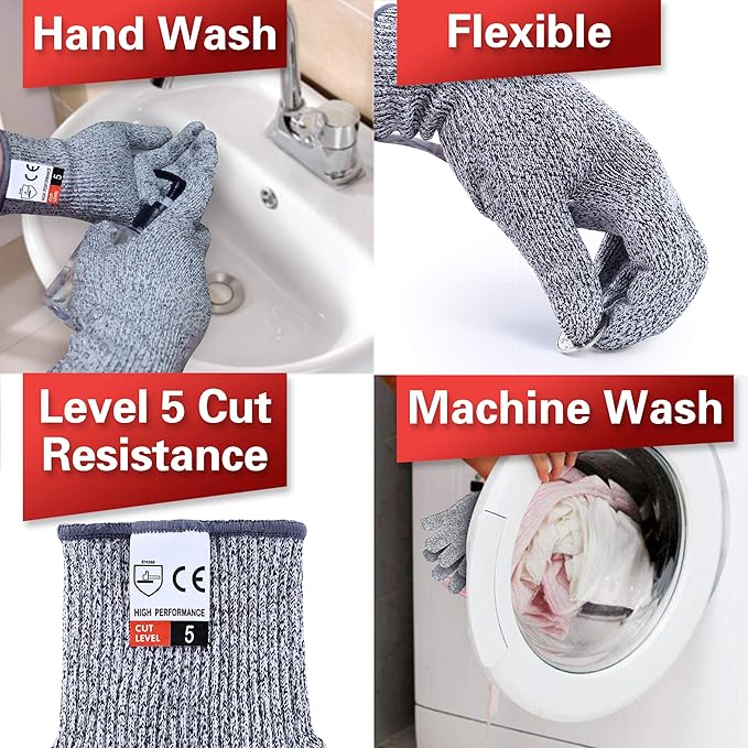 THOMEN 4 PCS (M+L) Cut Resistant Gloves Level 5 Protection for Kitchen, Upgrade Safety Anti Cutting Gloves for Meat Cutting, Wood Carving, Mandolin Slicing and More
