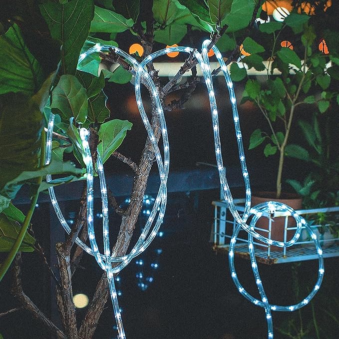 Waterproof LED Rope Lights, Connectable & Flexible with 8 Modes, Outdoor Lighting for Deck, Garden, Pool, Patio & Christmas Decor (White, 50ft)