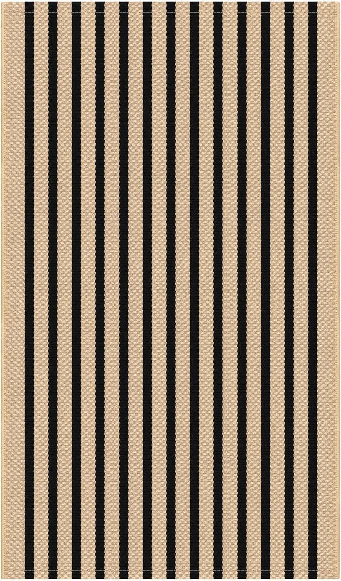 IOHOUZE Striped Area Rug 3'x5' Front Door Rugs Small Washable Area Rug for Front Porch, Spring Summer Welcome Door Mats Outdoor Indoor, Doormat for Entryway Porch Entrance, Tan/Black