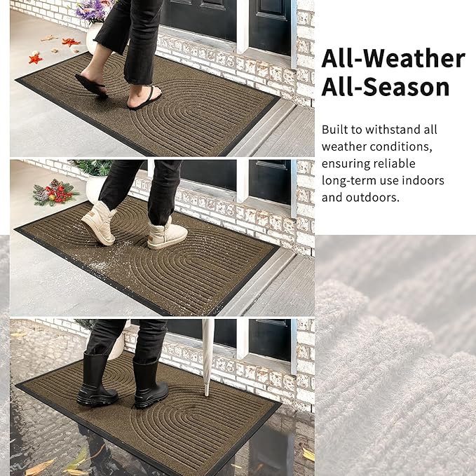 RORA Front Door Mat, Heavy Duty Doormat Outdoor Entrance, Non Slip Welcome Mat, Natural Rubber Indoor Door Mats for Entryway, Patio, Garage, Porch, 24"x36", Brown