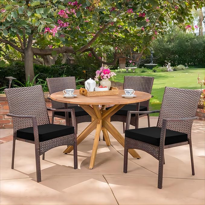 HARBOREST Outdoor Chair Cushions Set of 4, Water Resistant Patio Chair Cushions with Ties, Square Corner Outdoor Seat Cushions for Patio Furniture, 18.5"x16"x3", Black