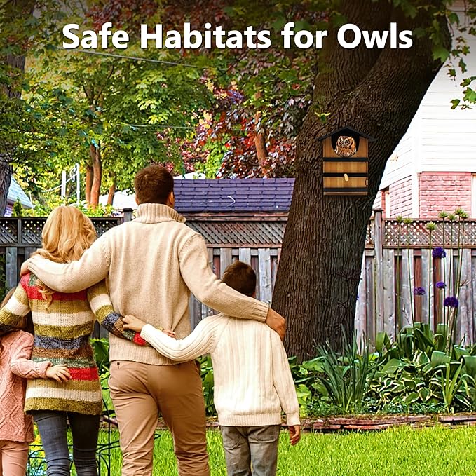 KOOPRO Screech Owl House for Outdoors, Large Barn Owl Nesting Box Wooden Bird House for Outside with Shavings Bird House, 14.5×9.4×7.8 Inches Easy Assembly Required