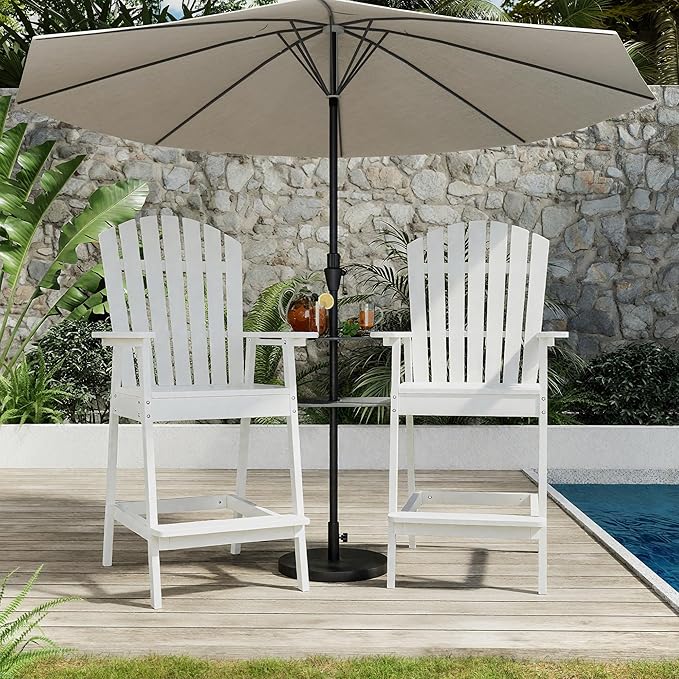 GarveeLife Outdoor Bar Height Adirondack Chairs with Connecting Tray, Balcony Chairs Adirondack for Deck, Backyard, Outdoor Tall AdirondackChairs, Patio High AdirondackChairs Set of 4