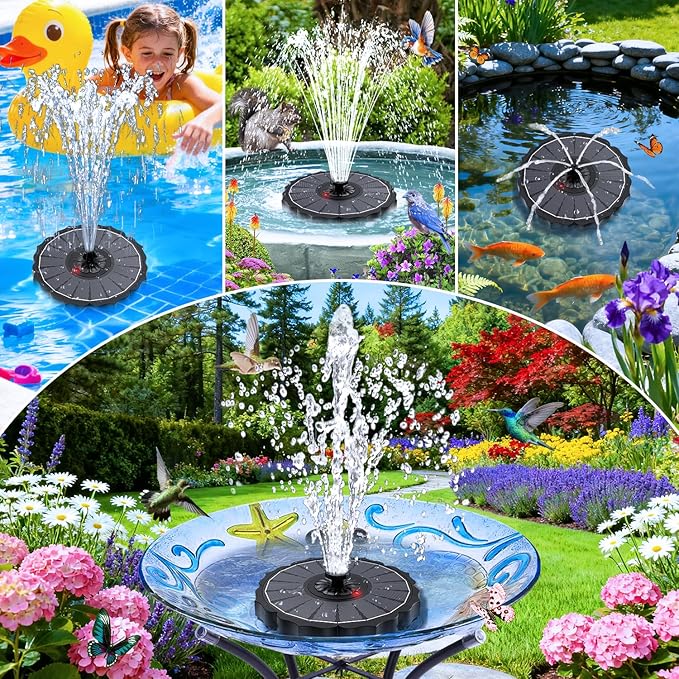 SZMP Solar Fountain, Works in Cloudy with 2000mAh Battery Backup, Glass Solar Powered Bird Bath Fountain with Auto LED Night Light Show, 3.5W, 8 Nozzles, for Garden, Outdoor (Black)