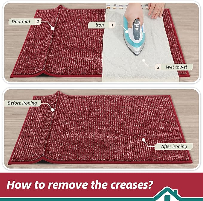BEQHAUSE Dirt Trapper Door Mat 24" x 36", Non-Slip Washable Doormats Entrance Mat, Dirt Resistant and Absorbent Welcome Mat, Low Profile Floor Mats for Front Back Door and Entryway, Red