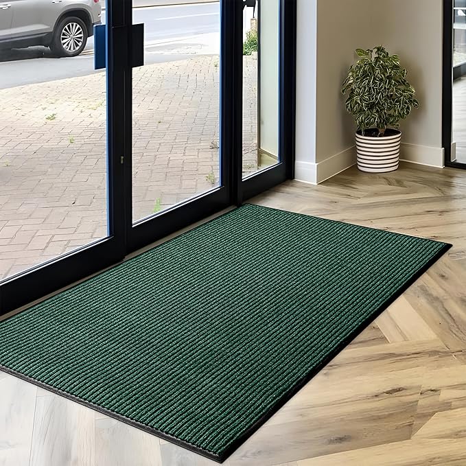 LuxUrux® Durable Rubber Door Mat - Heavy Duty, Indoor/Outdoor, Easy Clean, Waterproof, Patio, Garage - Commercial Floor Mat for Entry (Green, 3' x 6' (Runner))