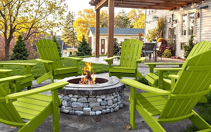 YEFU Adirondack Chairs Set of 6: Plastic Adirondack Chairs - Patio Chairs with Wood Texture - Outdoor Chair HIPS - Lawn Fire Pit Deck Porch Garden Chairs for Adults(Kelly Green)