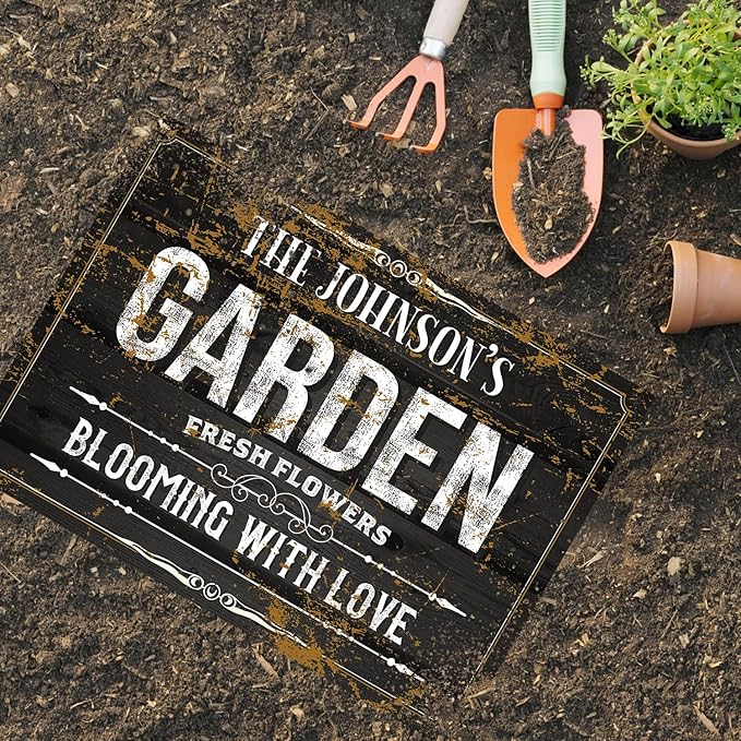 Custom Garden Blooming with Love Sign, Personalized Name for Backyard/Flower Garden Décor Sign, 18x24 Inches, Rust Free .063 Aluminum, Fade Resistant, Made in USA by Sigo Signs