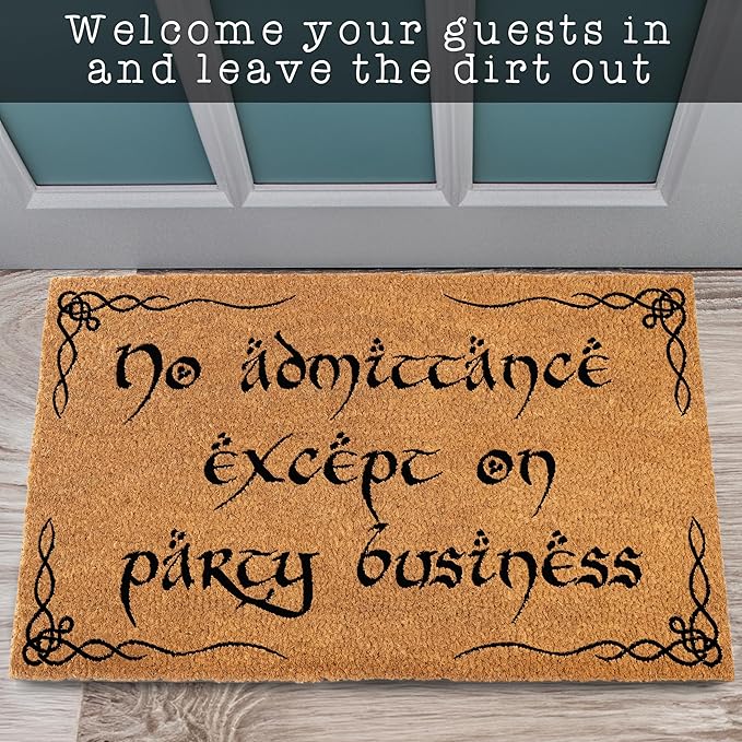 MAINEVENT No Admittance Except On Party Business Door Mat Outdoor 30x17 Inch, Nerd Welcome Mat Outside Entrance for Covered Porch or Patio, LOTR Gift