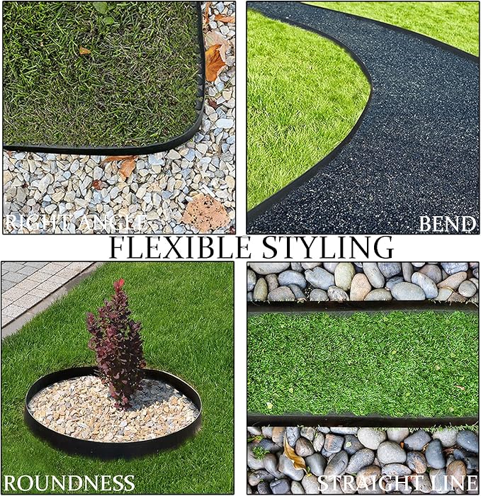 Garden Edging Border 33ft, 2in Tall Plastic Straight Top Lawn Edging Landscaping Edging Kit with 50pcs Spikes for Paver Edging, Grass Edging, Flower Beds, Yard, Black