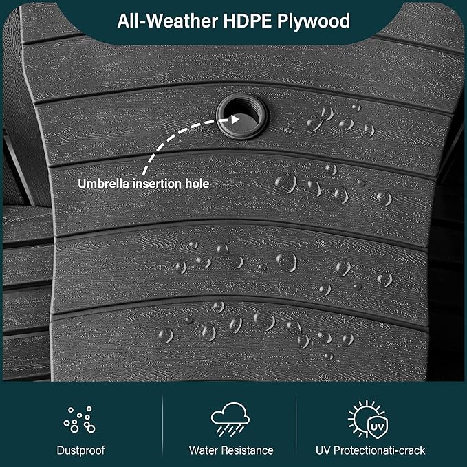 All Weather Plastic Adirondack Chairs, Fire Pit Chairs with Cup Holder, HDPE Outdoor Lawn Chair for Garden, Patio,Porch,Backyard, Black Double Chair