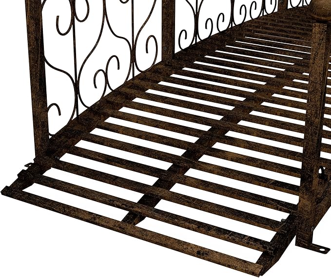 Outsunny 7' Metal Arch Garden Bridge with Safety Siderails, Decorative Arc Footbridge with Delicate Scrollwork S Motifs for Backyard Creek, Stream, Fish Pond, Bronze