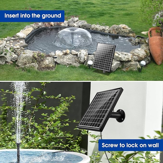 Biling 20W Solar Fountain Pump, 320GPH Submersible Solar Pond Pump with Filtration and Dry Run Protection, 7.5ft Lift, PVC Tubing and Nozzles for DIY Pond Fountain, Waterfall, Outdoor Water Features