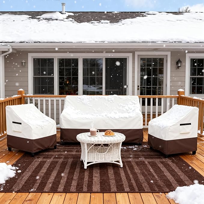 3-Piece Patio Furniture Covers Set,Heavy Duty 600D Waterproof Outdoor Furniture Cover,Includes 2 Patio Chair Covers (30in) and 1 Patio Loveseat Cover (58in),UV Protection, Windproof Design,Beige
