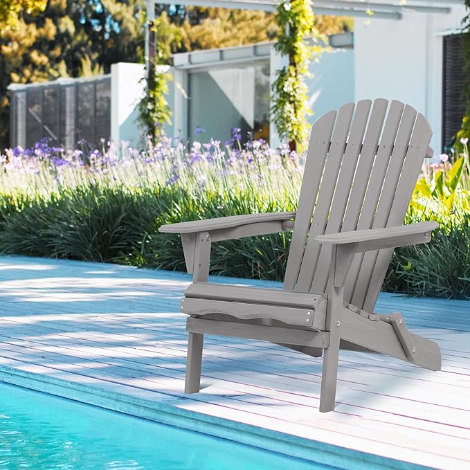 Wooden Folding Adirondack Chair Set of 4, Pre-Assembled BackRest Wood Lounge Chair for Outdoor Patio Garden Lawn Backyard Deck Pool Beach Firepit