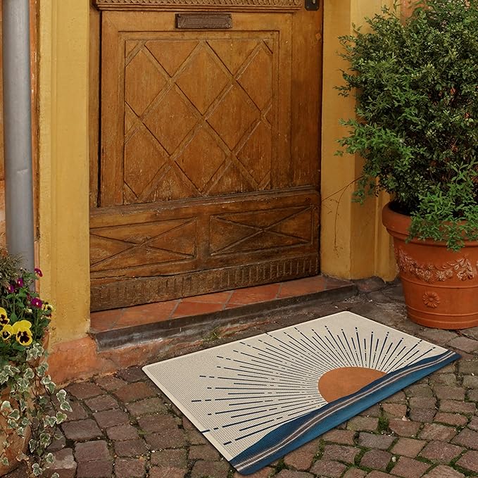 Nogrit Boho Coir Doormat - Boho Botanical Rainbow, 17x30 inch for Indoor/Outdoor Entrance & Entryway