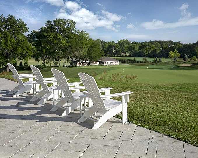 POLYWOOD Nautical Curveback Adirondack Chair, Fire Pit Patio Furniture, All-Weather HDPE Outdoor Seating, Fade-Proof, White, Deck Garden Poolside