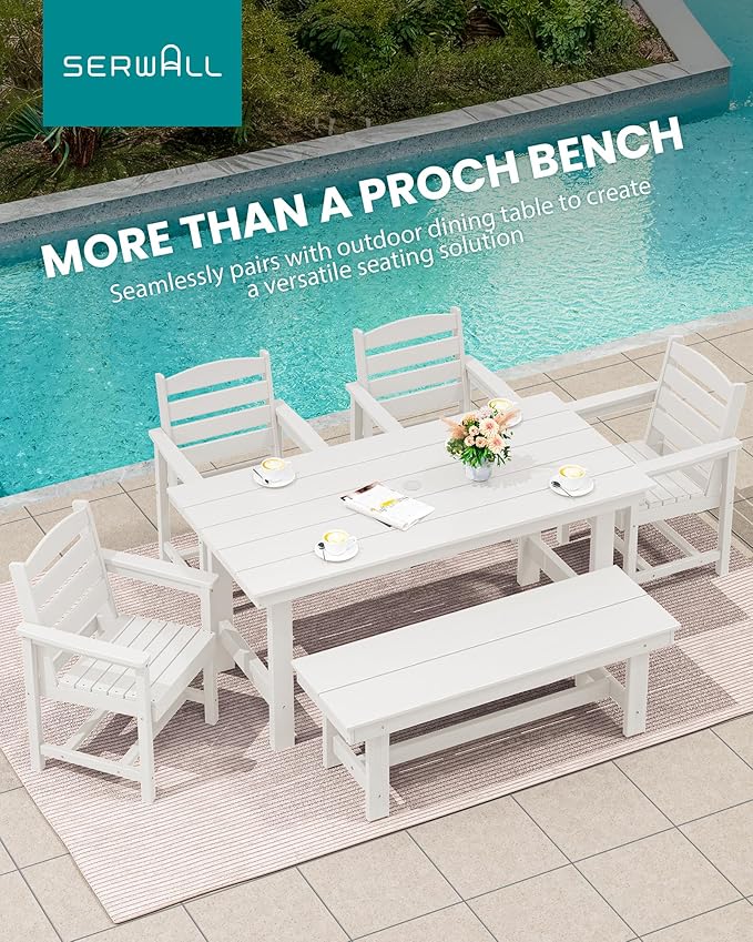 SERWALL 2-Person Outdoor Bench Backless, HDPE Outdoor Benches Weatherproof, 700 Lbs Weight Capacity, Poly Lumber Patio Furniture for Garden, Porch and Park, White