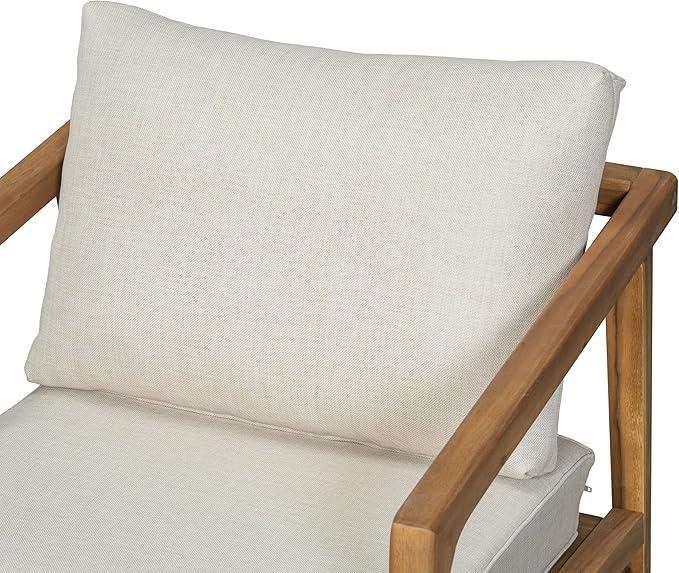 Christopher Knight Home Set of 2 Leland Patio Furniture Acacia Wood Club Chairs, Outdoor Lounge Chair, Relaxing Armchair/Accent Chair, Removable Cushion, Deep Seating, Sturdy Construction, Teak+Beige