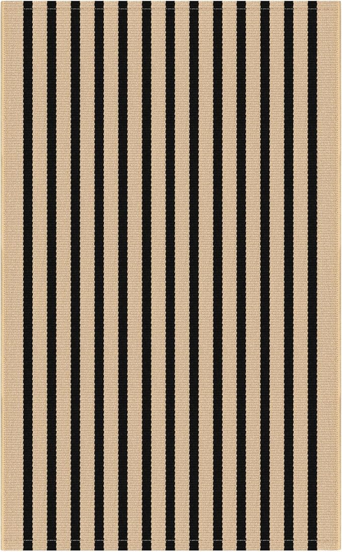 IOHOUZE Striped Area Rug 2.3'x3.6' Front Door Rugs Small Washable Area Rug for Front Porch, Spring Summer Welcome Door Mats Outdoor Indoor, Doormat for Entryway Porch Entrance, Tan/Black