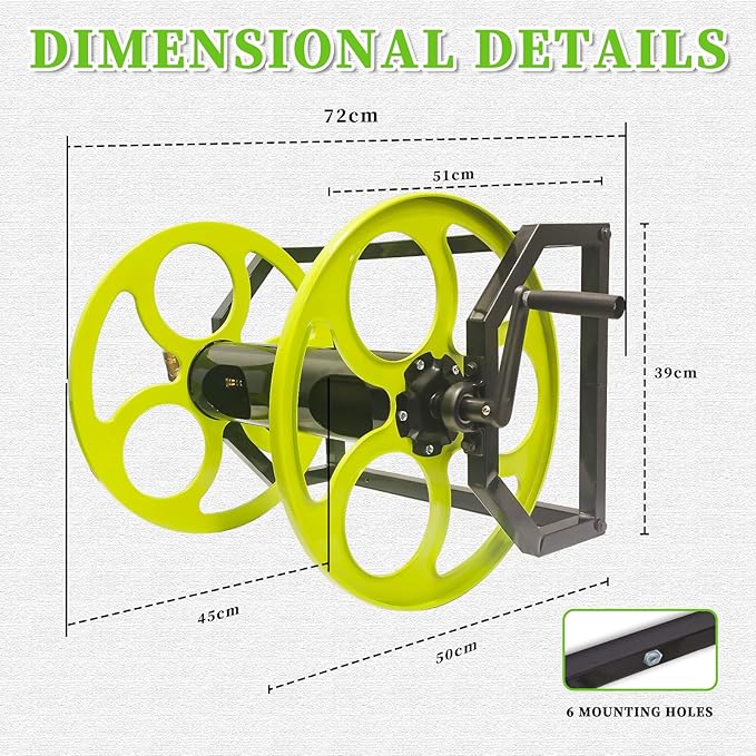 Garden Hose Reel Heavy Duty ,for 5/8" Hose Reel with Crank Handle Retractable, Wall/Floor Mount Metal Hose Reel, Holds up to 300-Feet.(Hose not included)