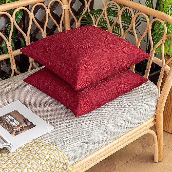Kevin Textile Christmas Outdoor Waterproof Pillow Covers Pack of 2 Checkered Decorative Cushions Sham Throw Pillowcases Shell for Patio Tent Garden Couch Bed Sofa 22x22 Inch Red