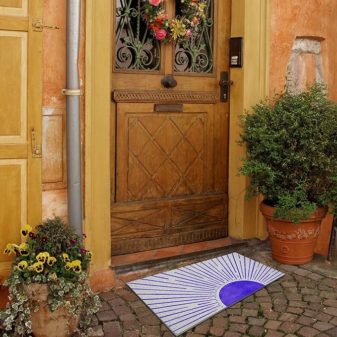 Nogrit Abstract Boho Sun Door Mat, Minimalist Purple Sunshine Sunray Doormat Bathmat for Indoor Outdoor Entrance, Mid Century Modern Boho Welcome Mats for Front Door Porch Entryway, 17x30 Inches
