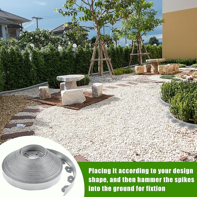 Sasylvia 2'' x 200' Landscape Edging Kit Edging Border Coil Include 120 Anchoring Spikes 10 Connectors Plastic Garden Border for Lawn Garden Grass Yard Home(Gray)