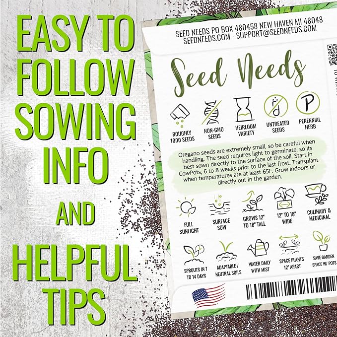 Seed Needs Thyme & Oregano Seeds for Planting Fresh Kitchen Herbs - Non-GMO Heirloom & Untreated Perennial Herb Seed to Plant a Culinary Garden Indoors or Outdoors (2 Packs)