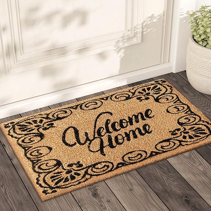 LuxUrux Welcome Mats Outdoor Coco Coir Doormat, with Heavy-Duty PVC Backing - Natural - Perfect Color/Sizing for Outdoor/Indoor uses. (17 x 30, Marzipan)