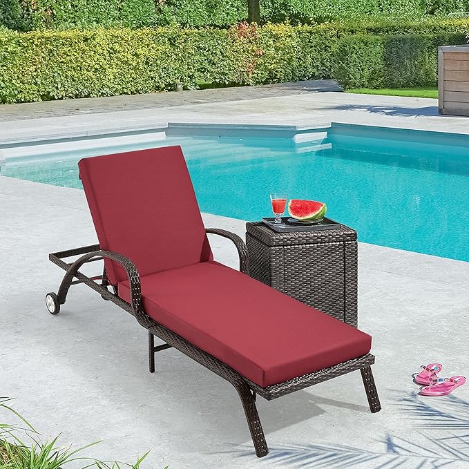 HOMREST 73.2x22.8x3.94 inches Lounge Chair Cushion Set of 2,Outdoor Chaise Lounge Cushion with Splash Fade Tear Resistant Fabric,Wine Red