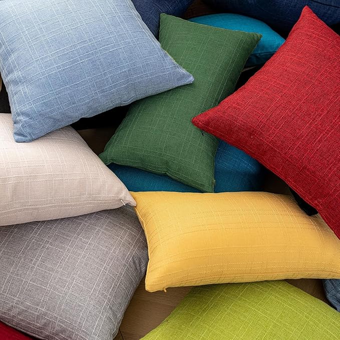 Kevin Textile Pack of 2 Outdoor Waterproof Pillow Covers Checkered Decorative Cushions Sham Throw Pillowcases Shell for Patio Tent Garden Couch Bed Sofa 24x24 Inch Dark Green