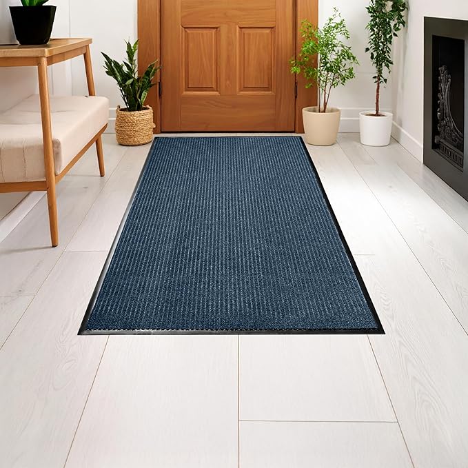 LuxUrux® Durable Rubber Door Mat - Heavy Duty, Indoor/Outdoor, Easy Clean, Waterproof, Patio, Garage - Commercial Floor Mat for Entry (Blue, 3' x 6' (Runner))