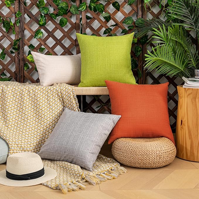 Kevin Textile Fall Pack of 2 Outdoor Waterproof Pillow Covers Checkered Decorative Cushions Sham Throw Pillowcases Shell for Patio Tent Garden Couch Bed Sofa 22x22 Inch Orange