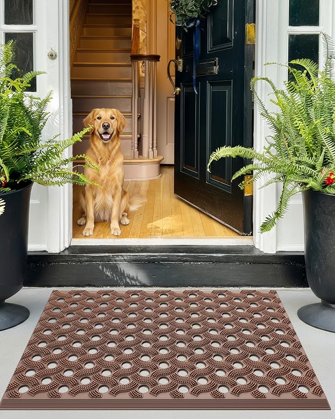 Color&Geometry Super Heavyweight TPE Stormproof Welcome Mat Outdoor, Eco-Friendly Materials Odor-Free Door Mat with Connectors & Non-Slip, All Weather Outside Entrance Barefoot Friendly, 17"x29" Brown