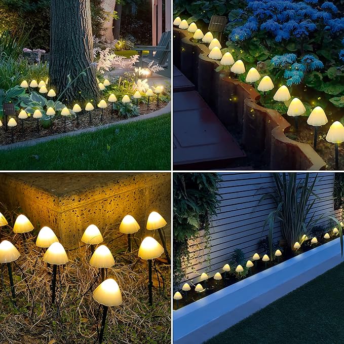 Solar Garden Lights, 12 LED 14.5ft Mini Mushroom Solar Lights Outdoor Waterproof, 2 Modes Lighted Mushroom Shaped Pathway Light for Patio Yard Garden Christmas Fall Decoration(Warm White)