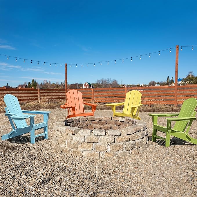 Adirondack Chair Set of 6, HDPE Folding Adirondack Chair with Multifunctional Cup Holder, Weather Resistant Fire Pit Chair for porches, patios, poolsides, Decks.