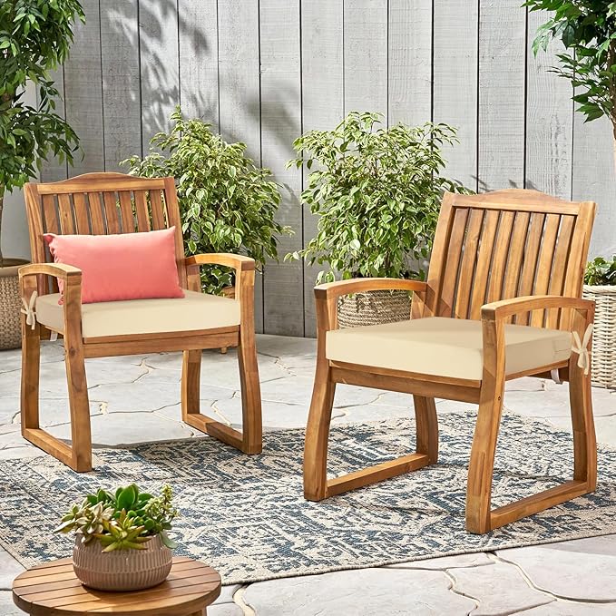 Waterproof Outdoor Chair Cushions Set of 2, Square Outdoor Seat Cushions with Ties and Removable Covers, 24 x 24 Outdoor Cushions for Patio Furniture with Portable Handle(Beige)