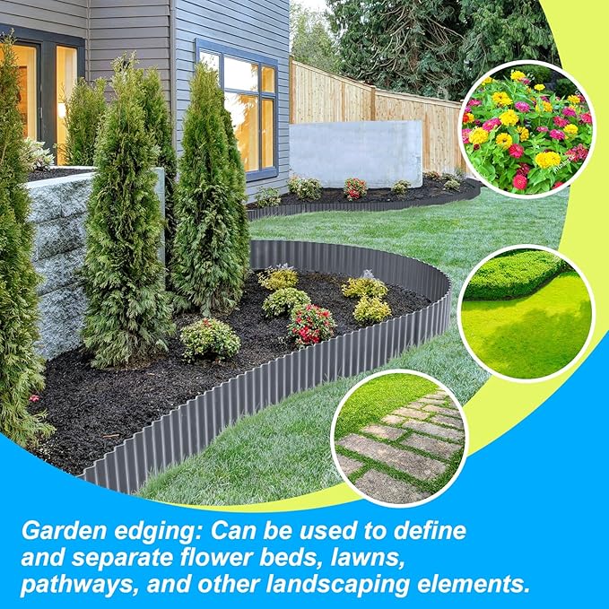 Corrugated Metal Garden Edging 10" x 20Ft, Landscape Edging Border for Lawn, Flower Bed, Garden Fence, Paver Edging (Dark Gray)